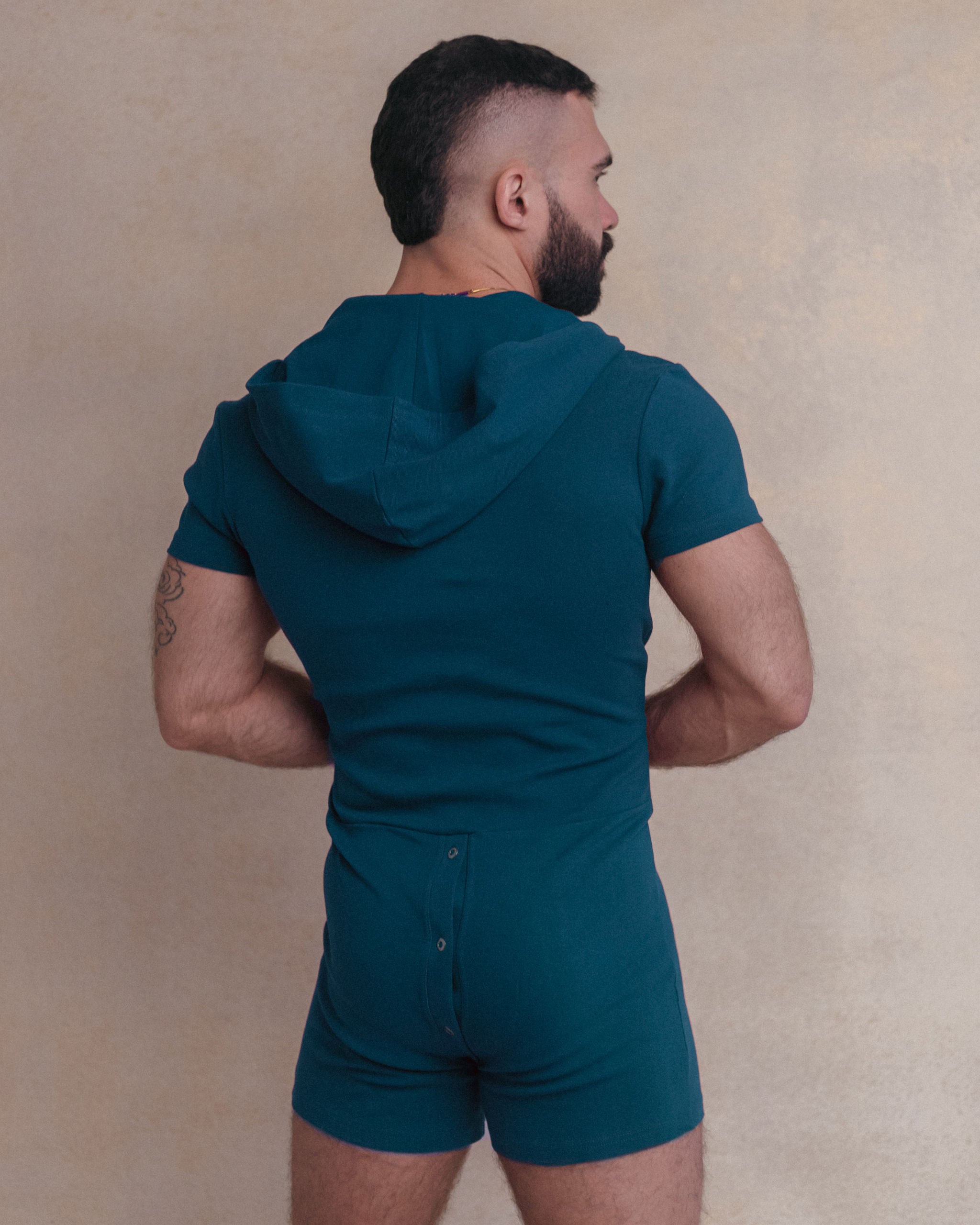 Short Sleeve Hooded Union Suit - Teal – Den Loungewear